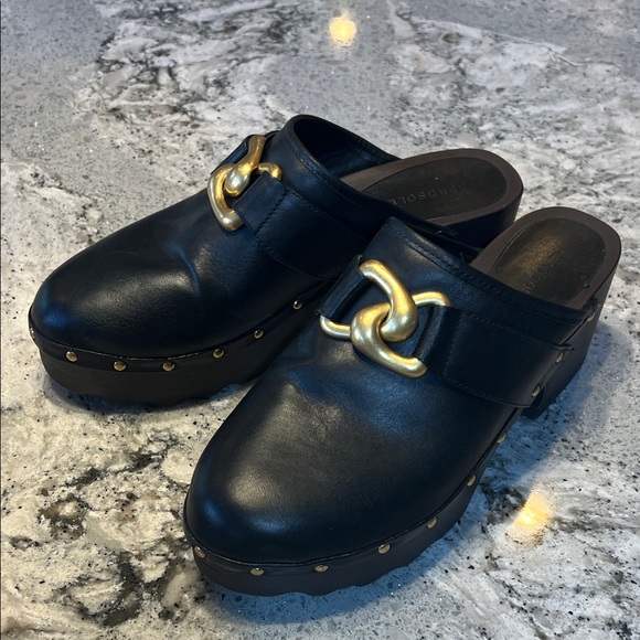 AEROSOLES Crosby Black Mules with Gold Accents Size 9 - Picture 9 of 11